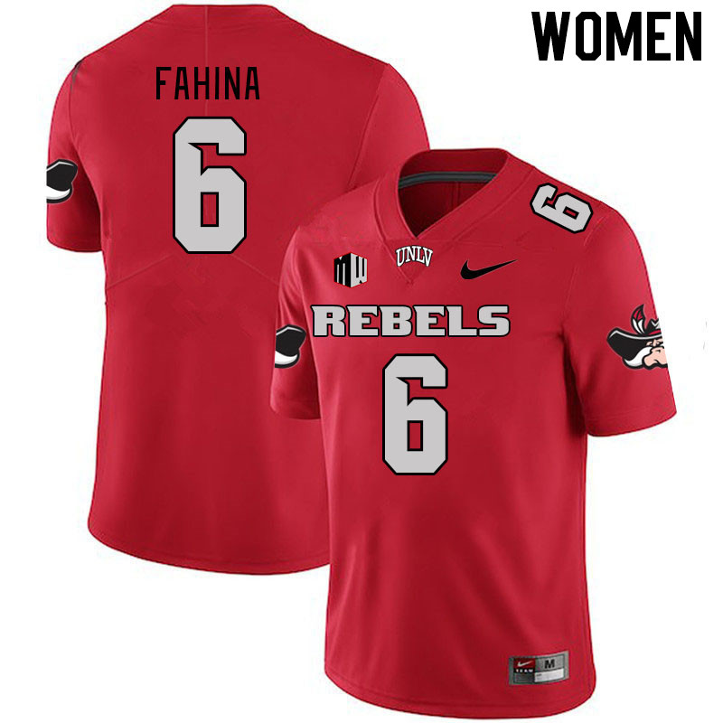Women #6 Naki Fahina UNLV Rebels 2023 College Football Jerseys Stitched-Scarlet - Click Image to Close